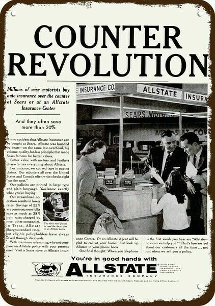 1957 ALLSTATE INSURANCE Counter Revolution DECORATIVE REPLICA METAL SIGN