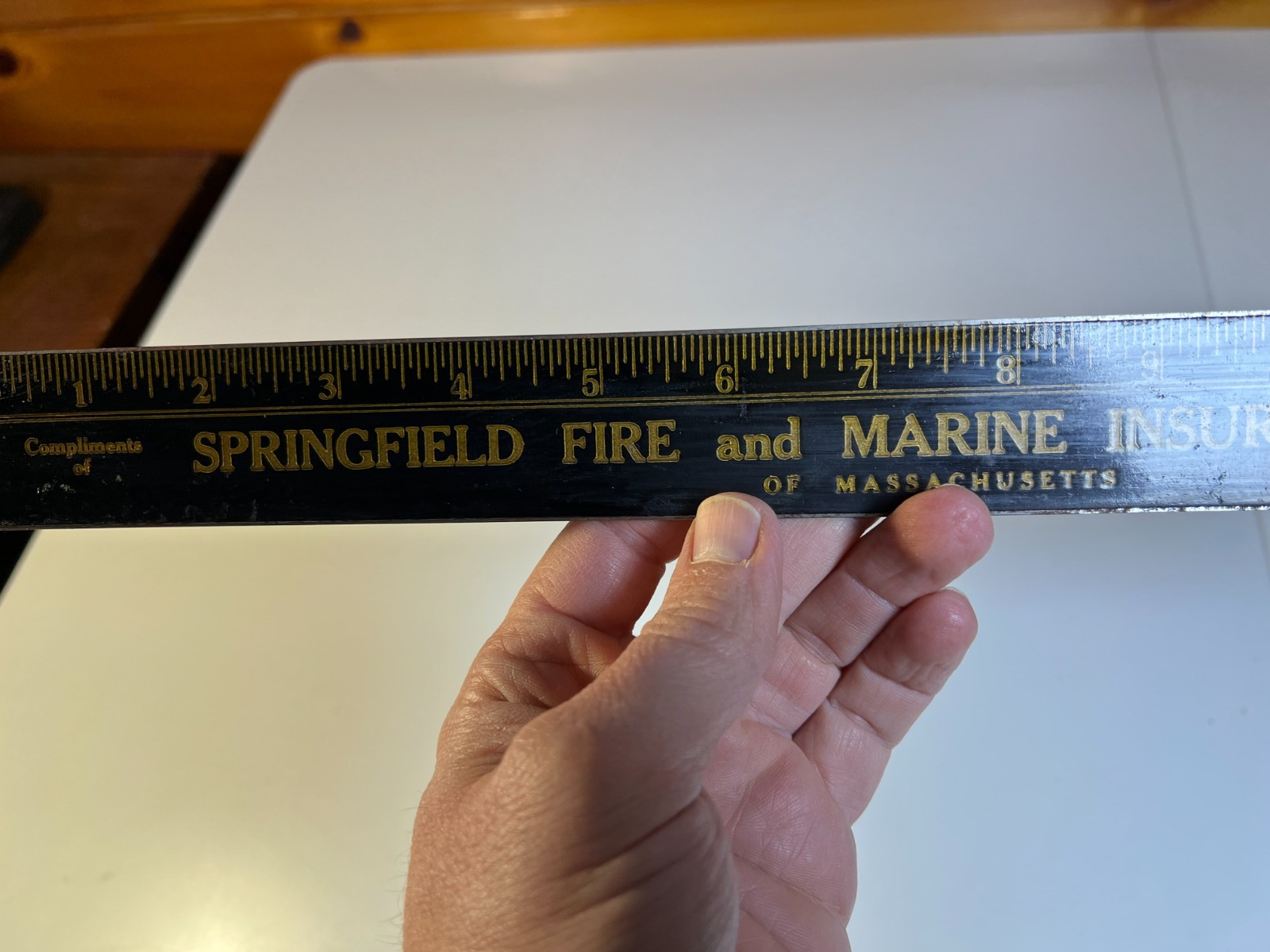 Antique 1910 Springfield Fire & Marine Insurance Wood Metal Ruler Massachusetts