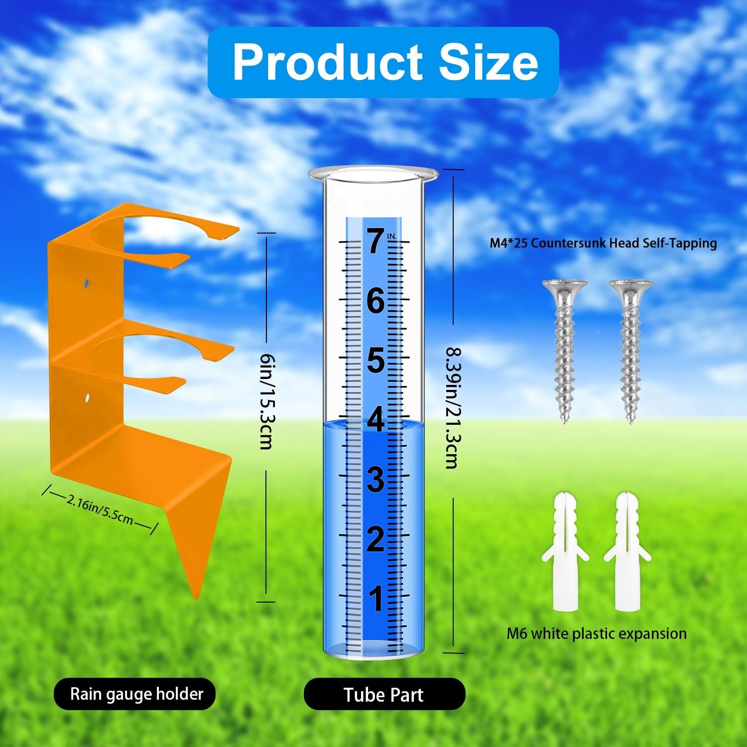 Rain Gauge Outdoor,7″ Capacity Rain Gauge Outdoors with Stainless Steel Mount…