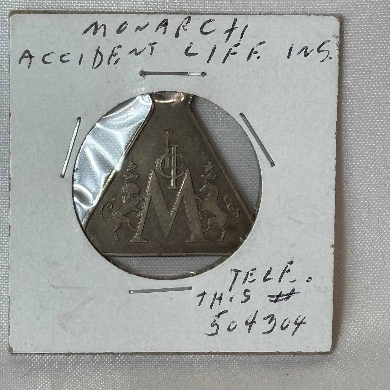 Vtg Monarch Accident Life Insurance FOB Telegraph 504304 Triangle Shape