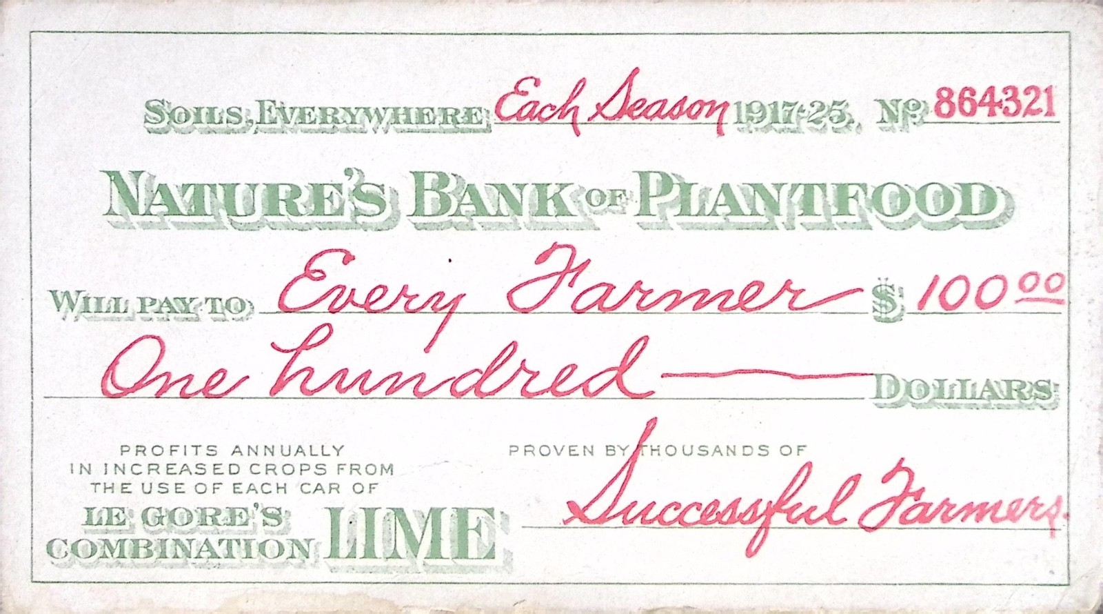 Vintage 1917 Natures Bank of Plantfood Advertising Card Le Gore Lime