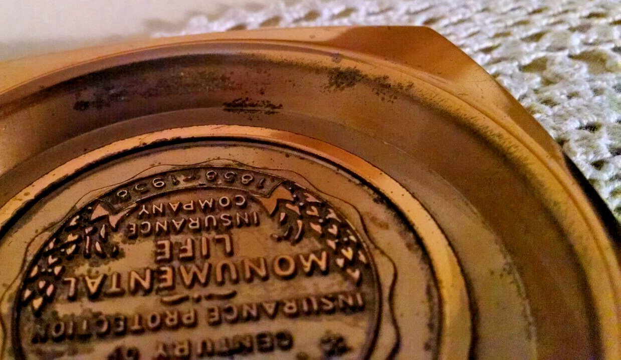 Monumental Life Insurance Company Coaster Set 4 Brass Hyde Park 1858 1958 Anniv