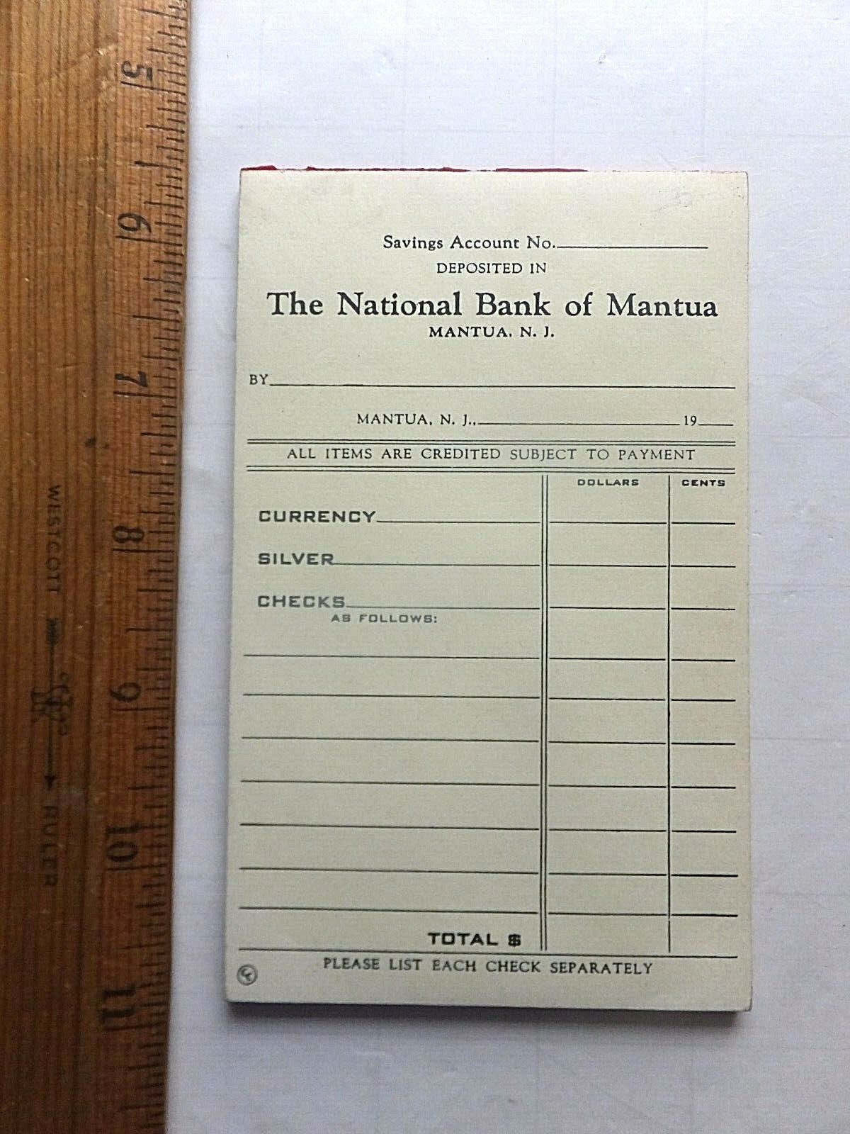 Pad of 1940’s/50’s National Bank of Mantua, New Jersey Savings Deposit Slips