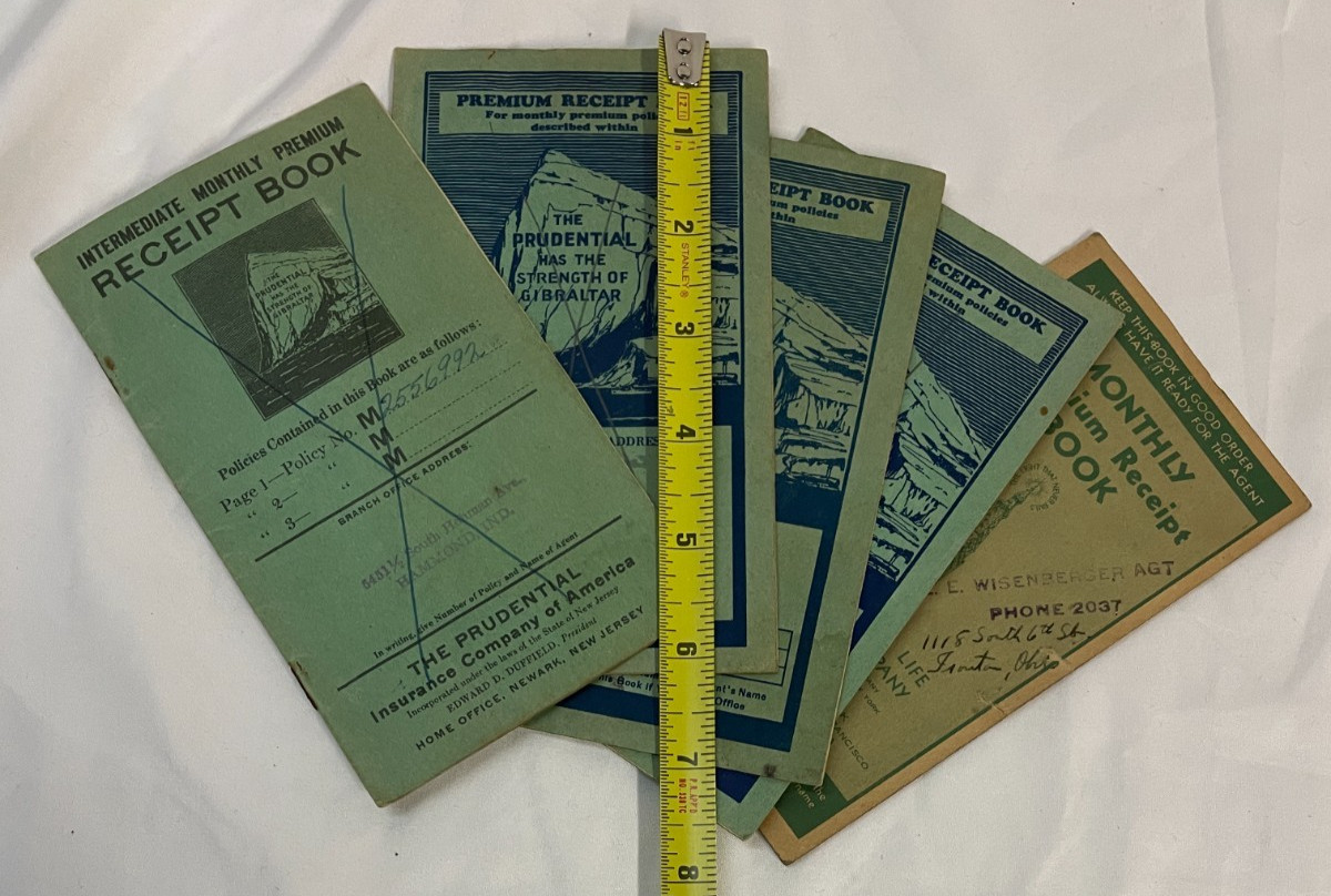 Lot of 5 1930s, 1940s Prudential Insurance Company Premium Receipt Books