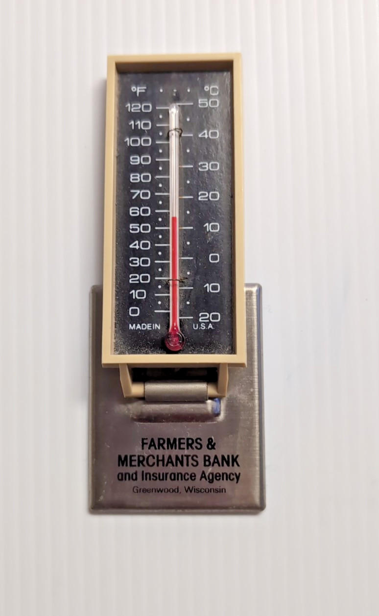 Vintage advertising thermometer Farmers merchants Bank Insursnce Greenwood WI