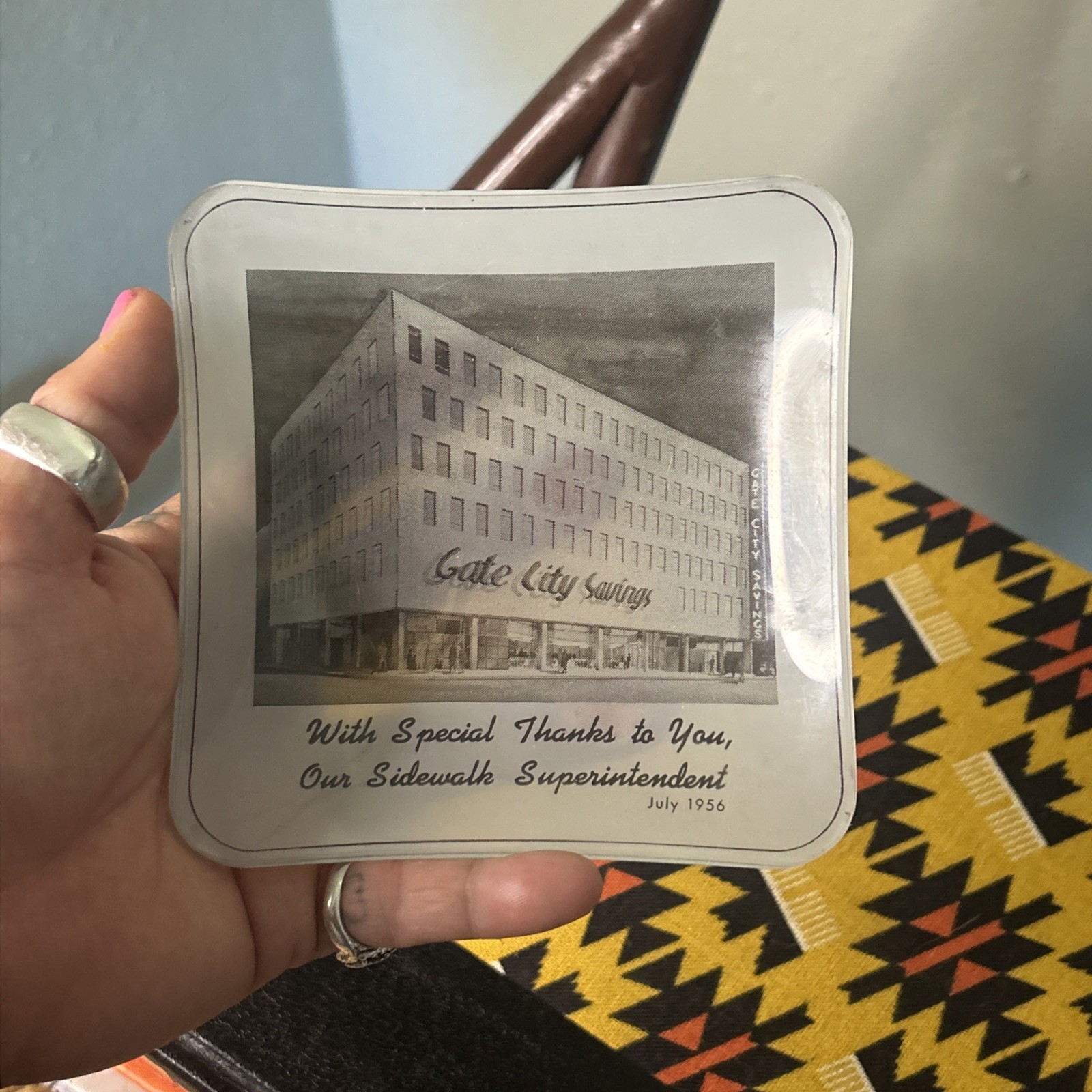Vintage 1950s Glass Coin Trinket Tray Gate City Savings Architecture Building