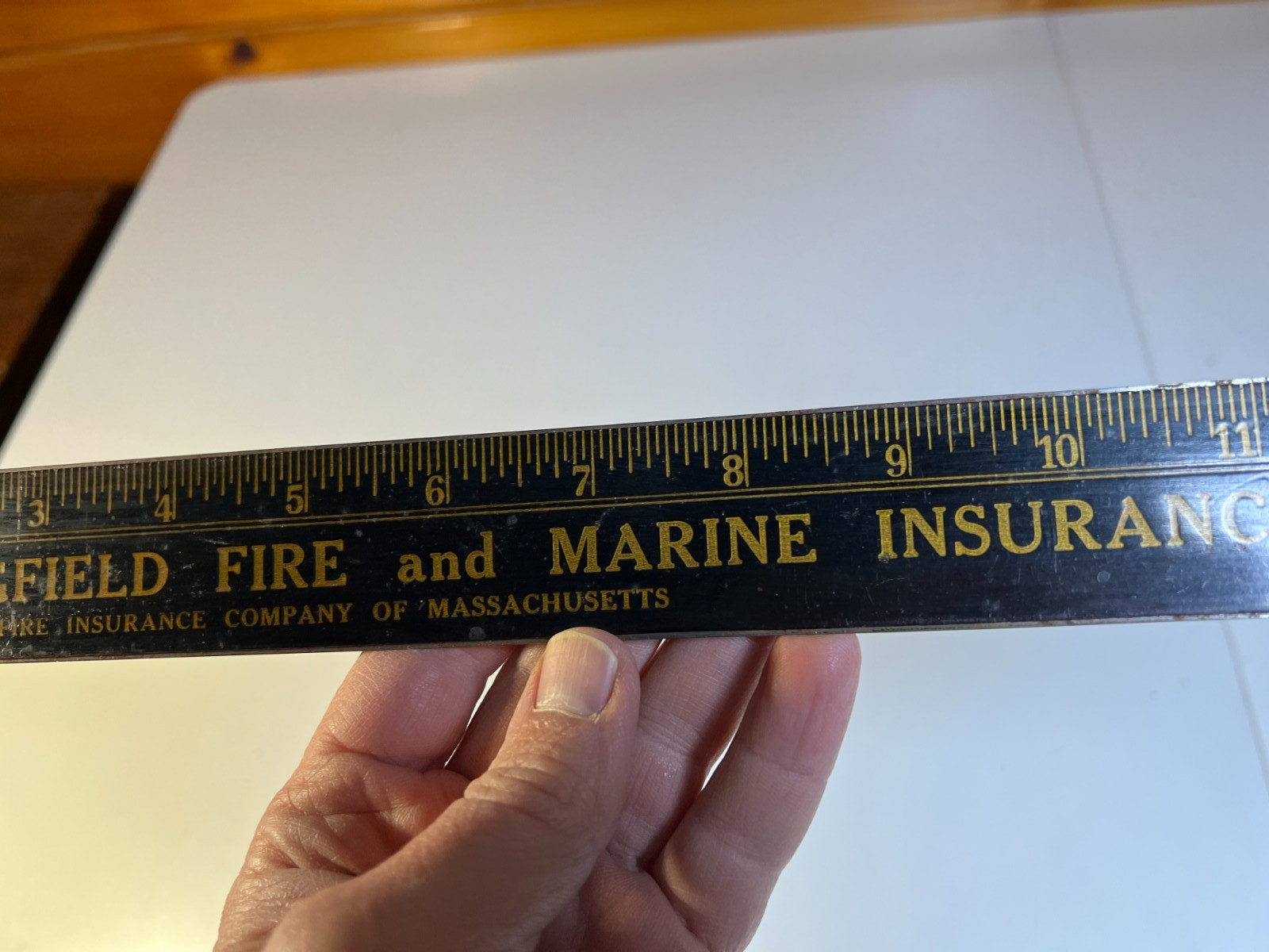 Antique 1910 Springfield Fire & Marine Insurance Wood Metal Ruler Massachusetts