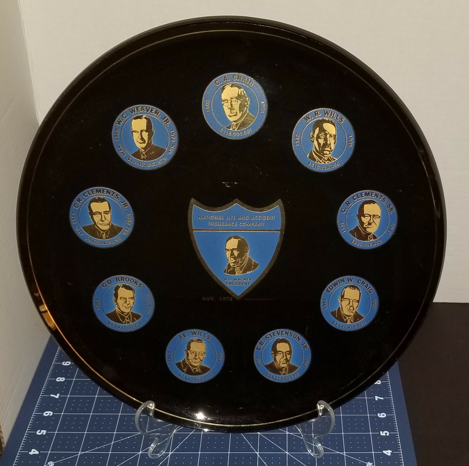 ~National Life & Accident Insurance Co~President’s 1902- 1972 Glass Tray Plate~