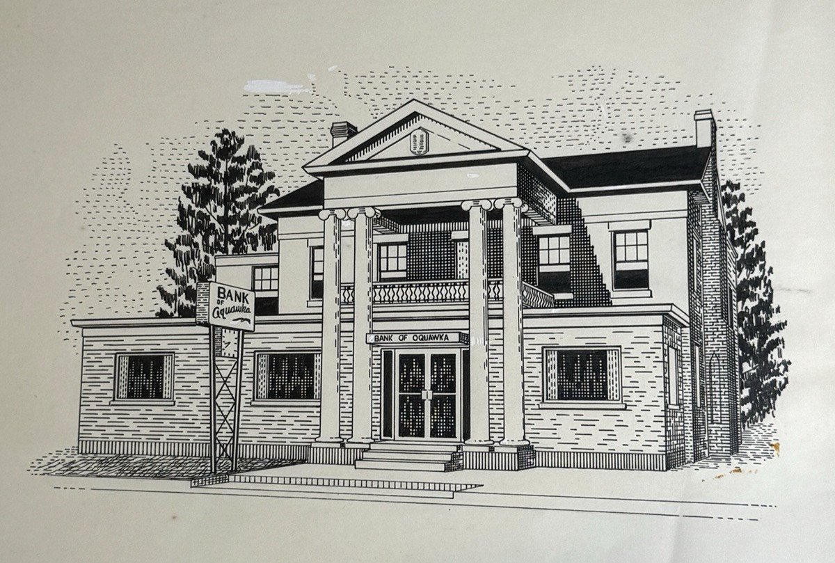 Vintage Printing Company Artwork – Bank of Oquawka Building OQUAWKA ILLINOIS
