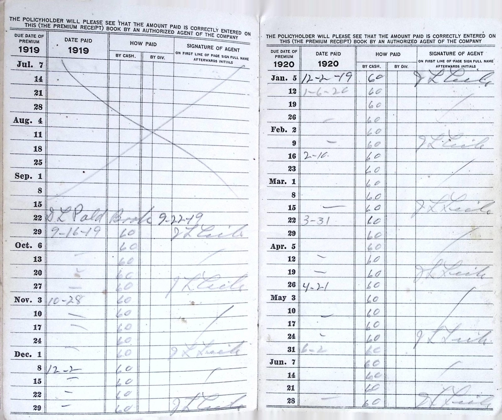 1919–1921 Prudential Insurance Premium Receipt Book Lebanon Pennsylvania