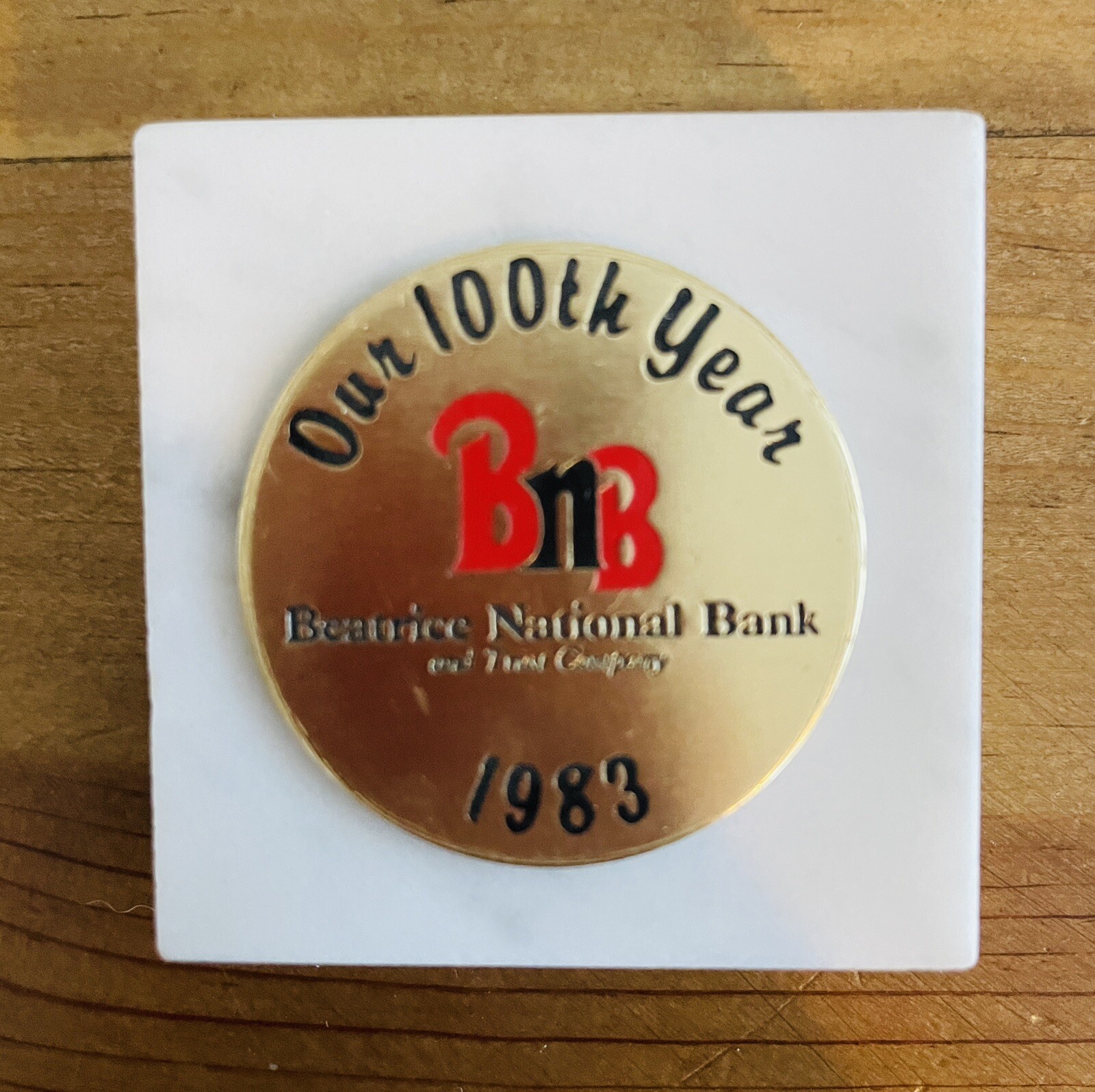Beatrice National Bank 100th Anniversary Marble Paperweight Nebraska Memorabilia