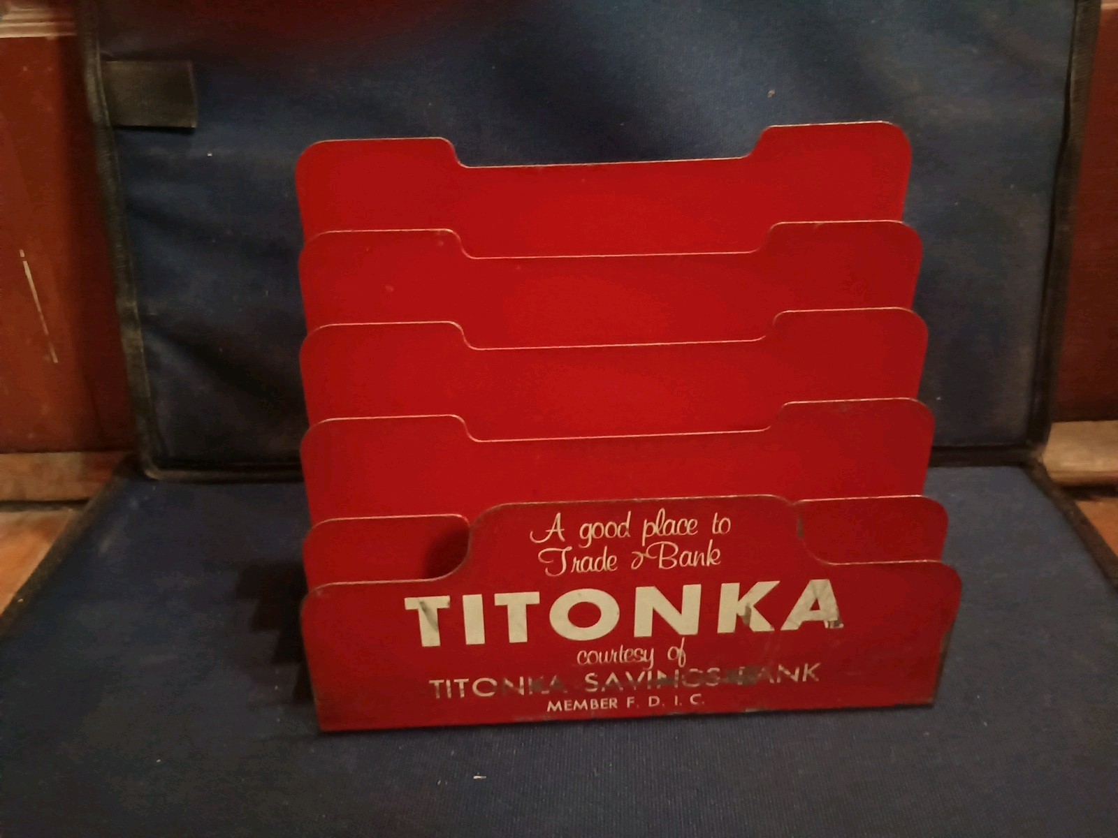 Vintage Metal Letter Holder Advertising Titonka Iowa Savings Bank Red