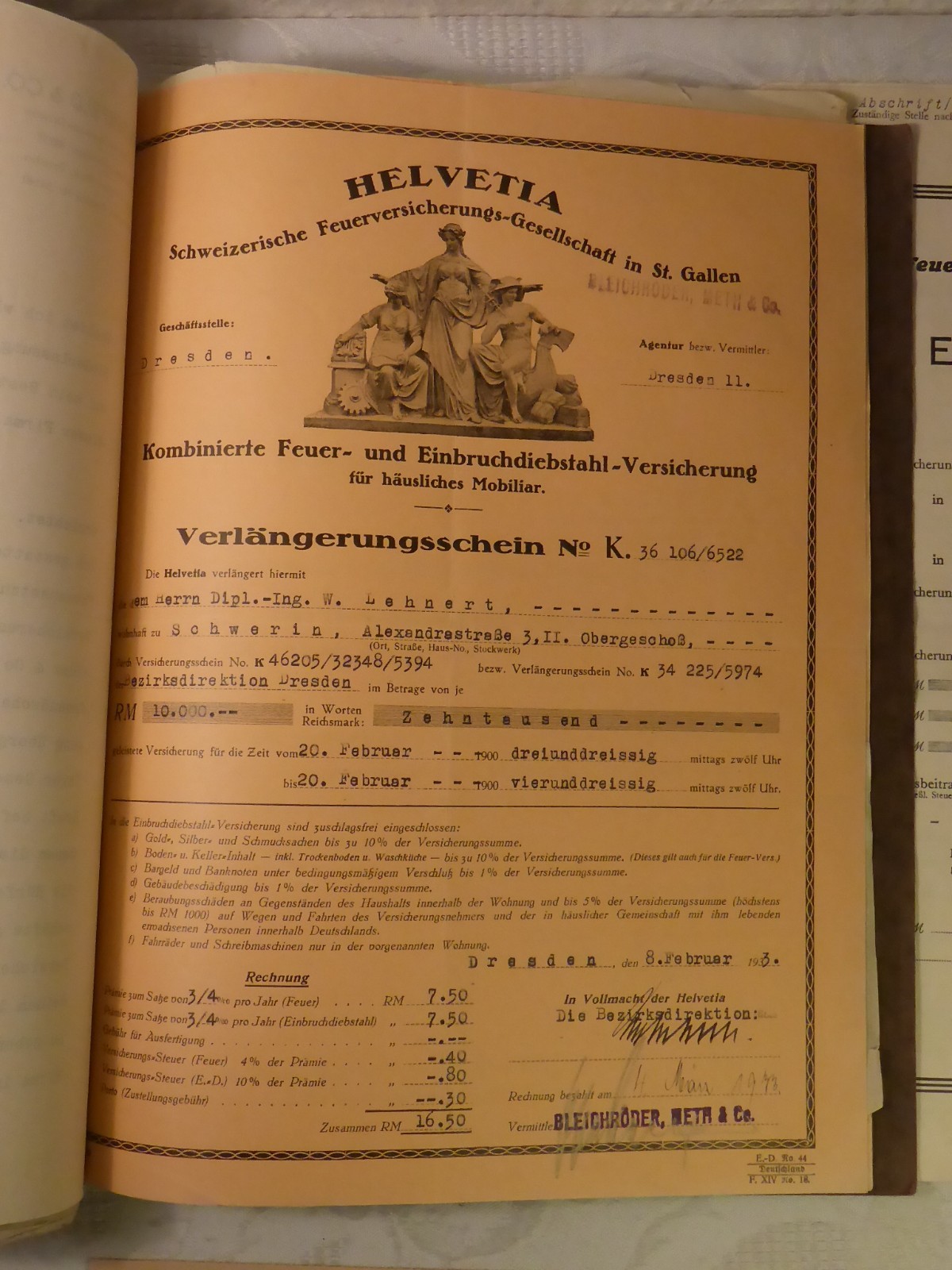 Old Folder With Documents Insurance Policy Insurance Certificate c. 1930-1945