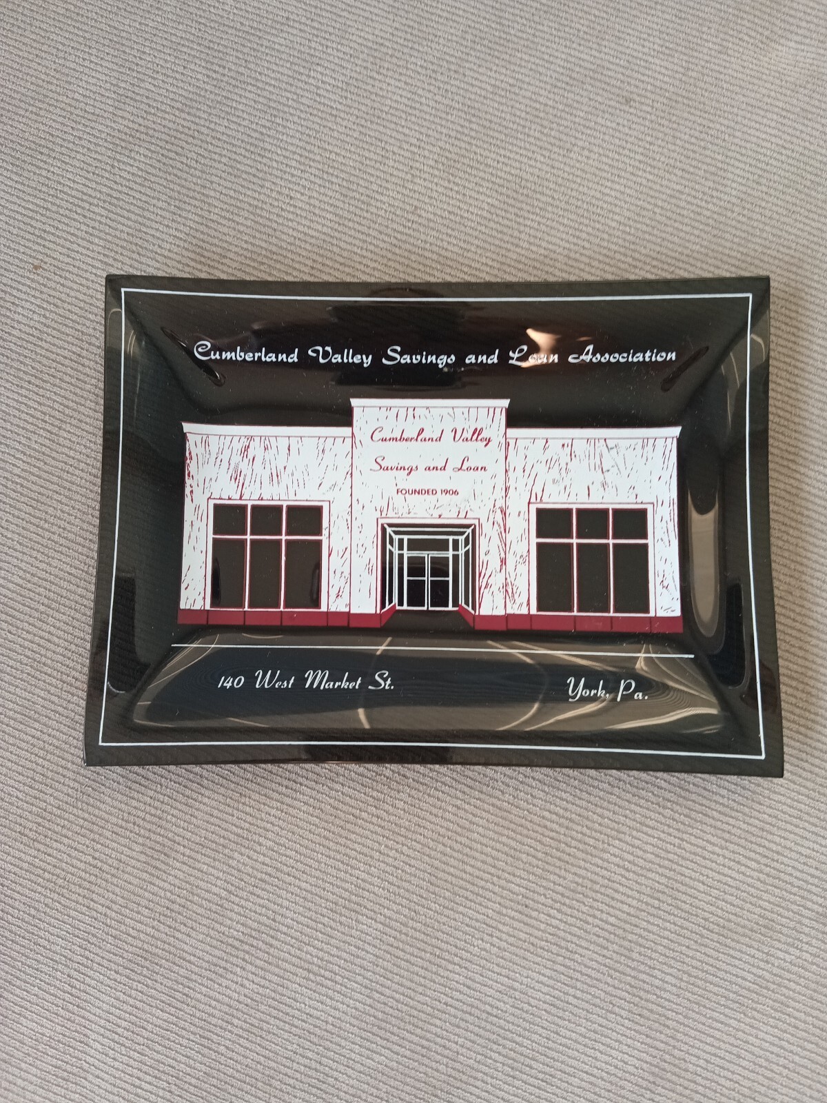 Vtg Cumberland Valley Savings & Loan York PA Bank Advertising Smoke Glass Tray
