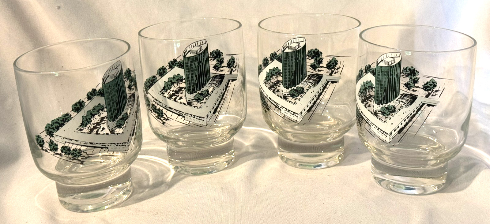 VTG 1960’S DOUBLE OLD FASHIONED GLASSES THE PHOENIX BUILDING HARTFORD- FREE SHIP