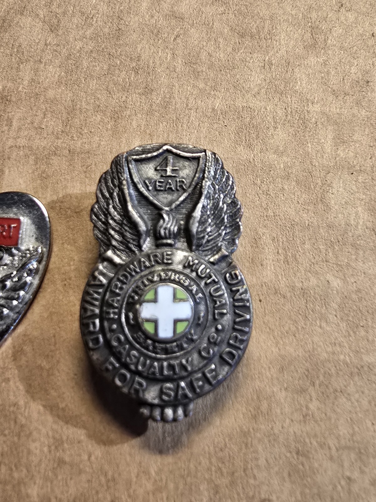 Vintage Hardware Mutual Safe Driving Award 4 Years Pin And Sweetheart Pendant.