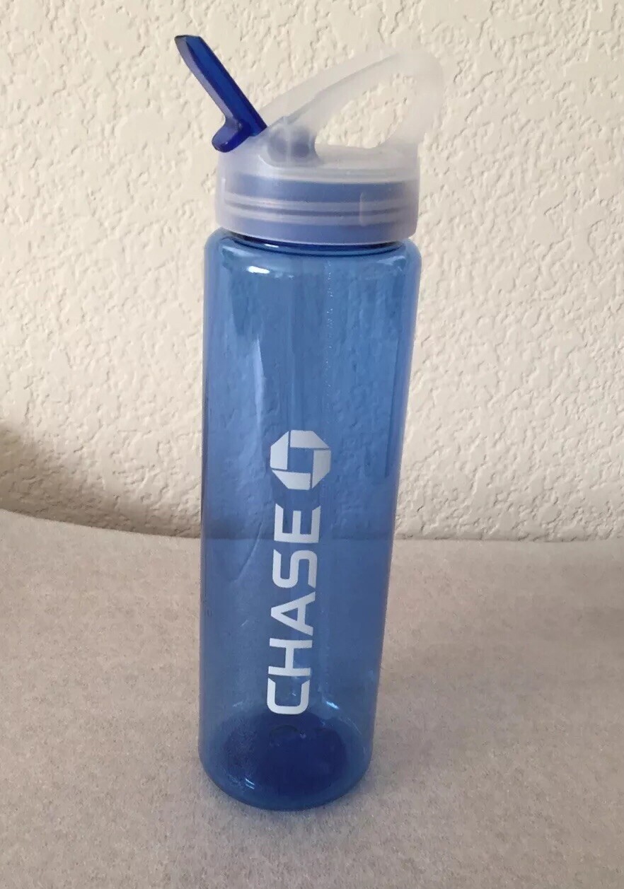 New CHASE BANK Light Blue Plastic Water Bottle With Flip Straw