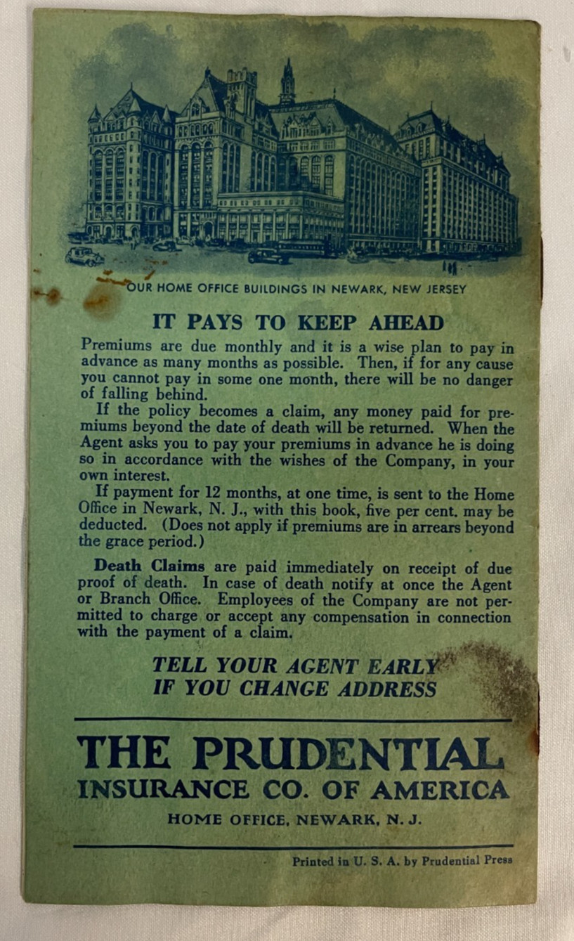 Lot of 5 1930s, 1940s Prudential Insurance Company Premium Receipt Books