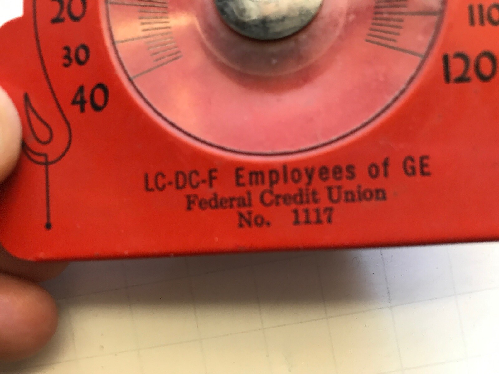 LC-DC-F Employees Of GE, Federal Credit Union Vintage Tin Thermometer