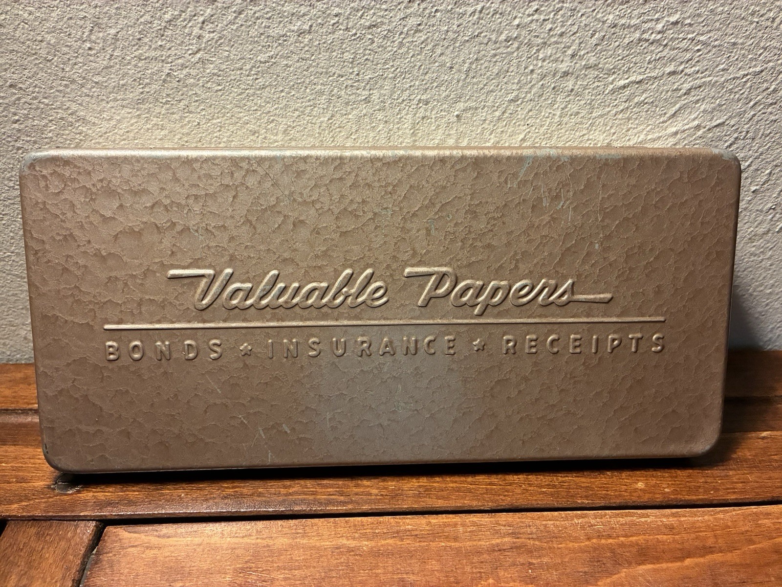 Vintage 1960s Valuable Papers Pressed Steel Metal Insurance Box Bonds Receipts