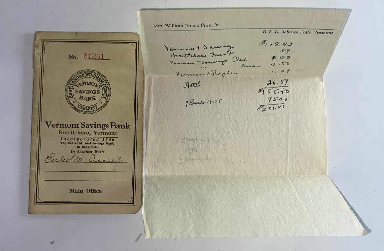 VINTAGE VERMONT SAVINGS BANK LOT & Other Ephemera 1940’s & 50’s