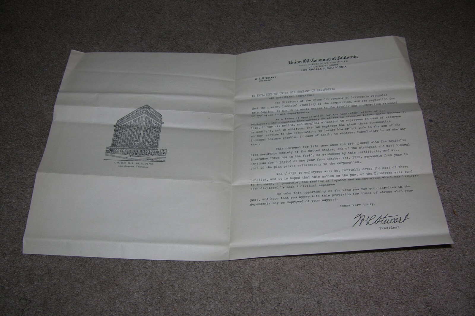 1917 Life Insurance Policy Employee Union Oil Company of California
