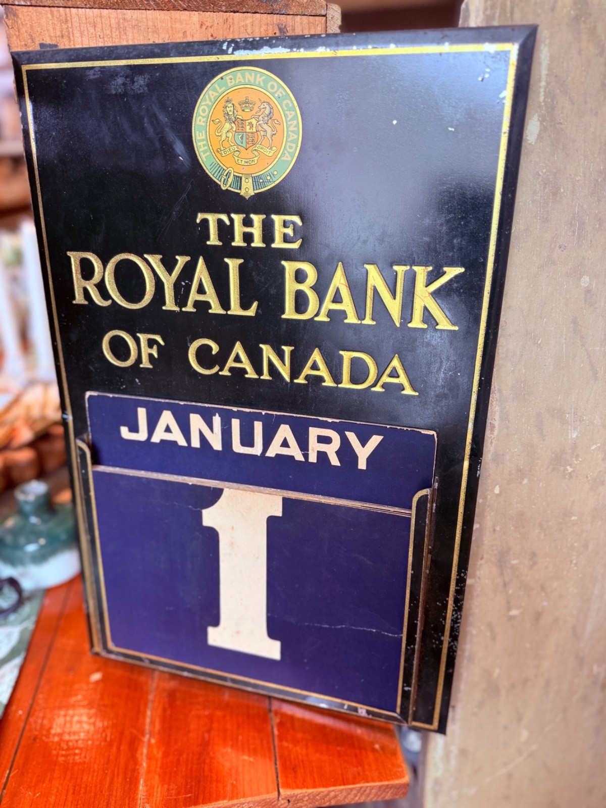 Vintage Royal Bank of Canada Metal Wall Calendar with Date Cards
