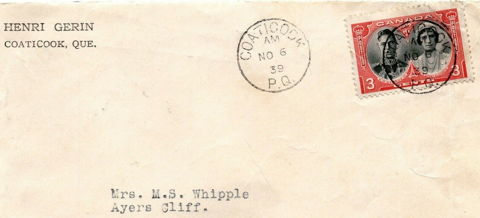 1939 The National Fire Insurance Co of Paris France Receipt – Coaticook Quebec