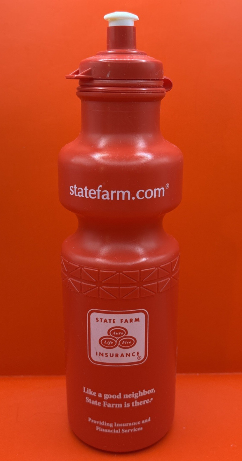State Farm 10.5″ Tall Red Plastic DuoFlow California Springs Water Bottle – USA