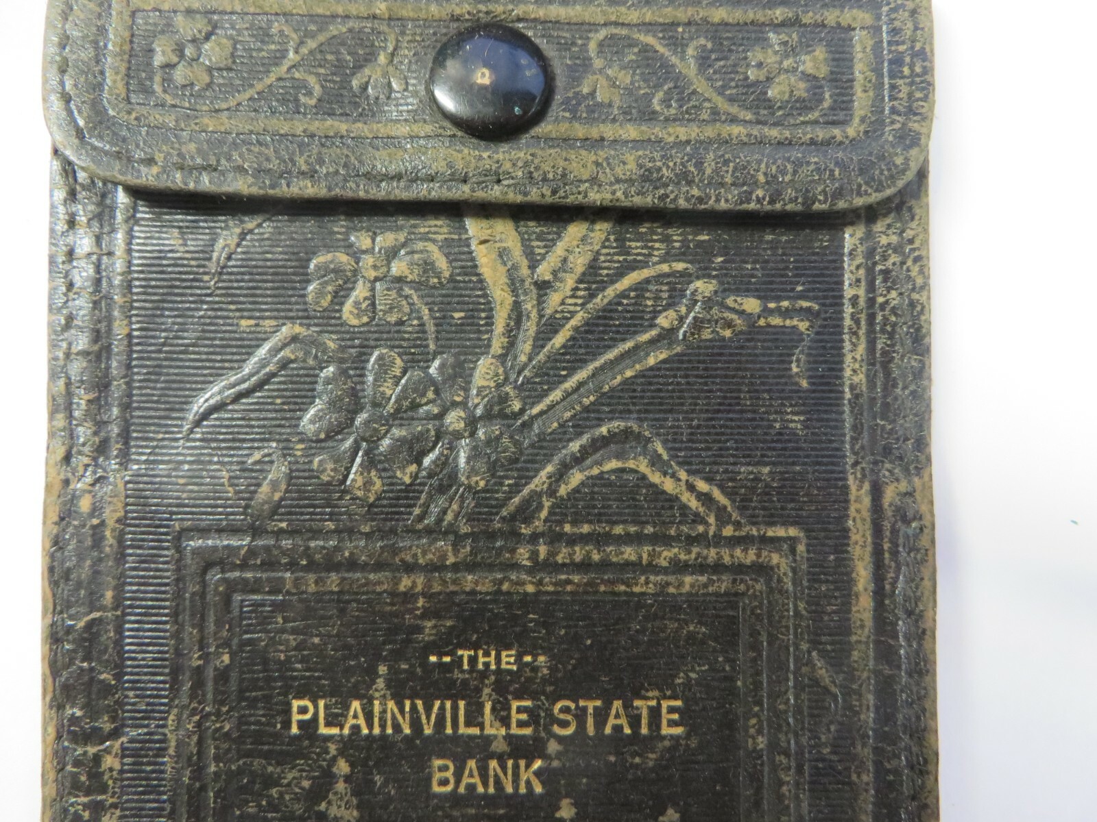 Vintage Leather Wallet PLAINVILLE STATE BANK Black Embossed KANSAS