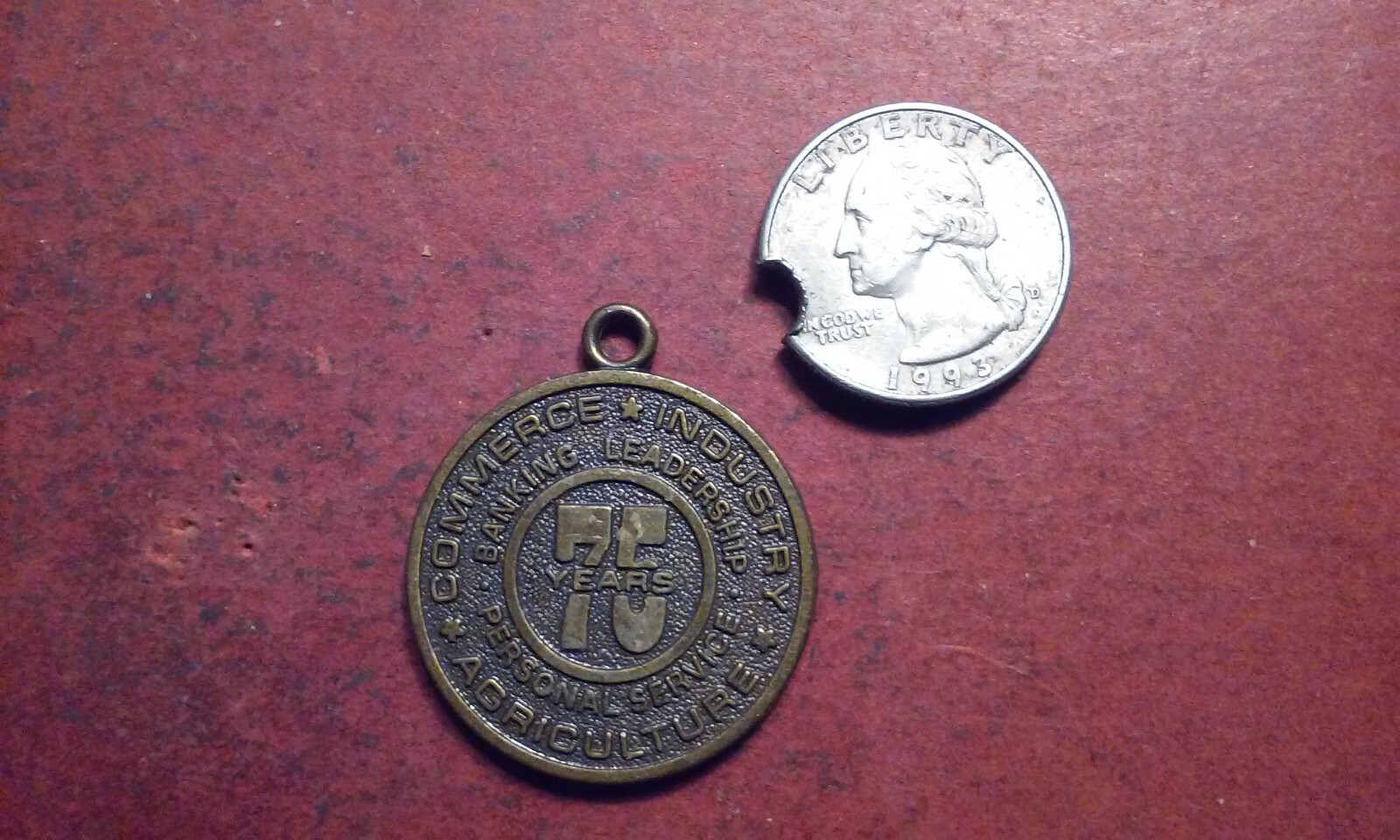 Brass Banking Keychain 75 Years 1981 Mercantile Trust & Savings Quincy Illinois