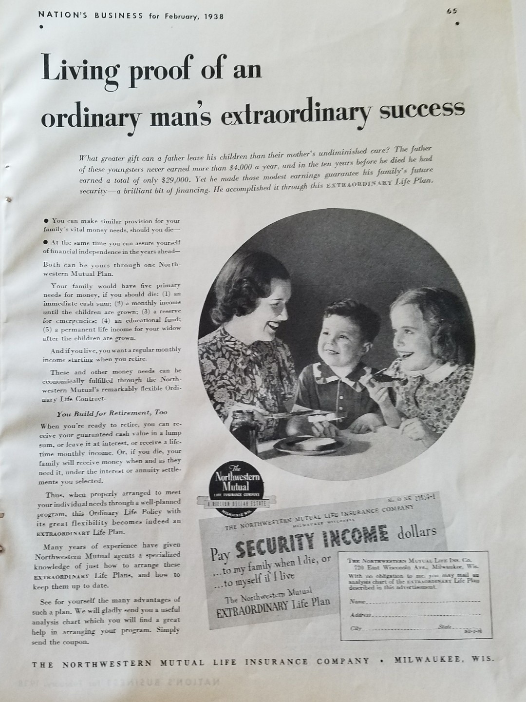 1938 Northwestern Mutual life insurance ordinary man extraordinary success ad