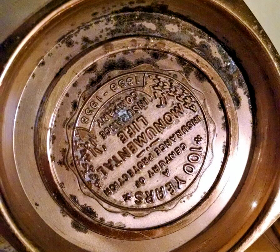 Monumental Life Insurance Company Coaster Set 4 Brass Hyde Park 1858 1958 Anniv