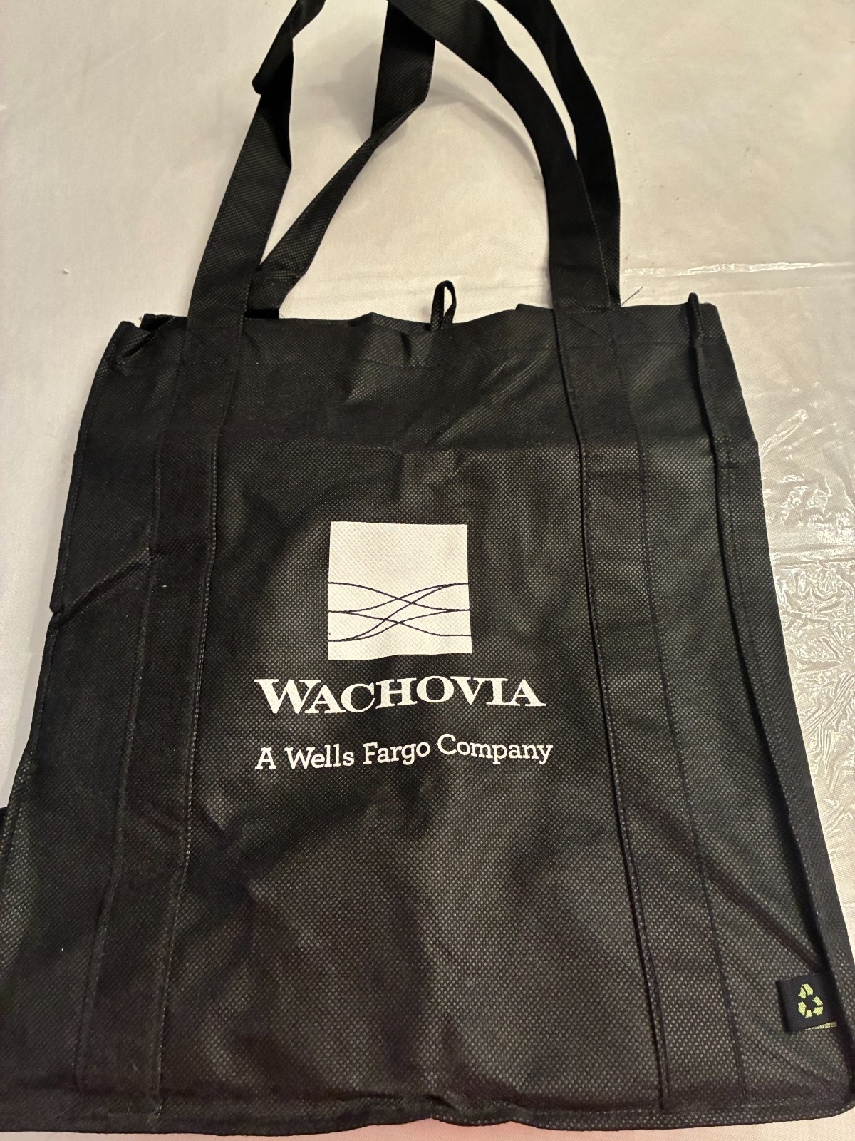 Vintage Wachovia Bank A Wells Fargo Company Folding Shopping Bag Black & White