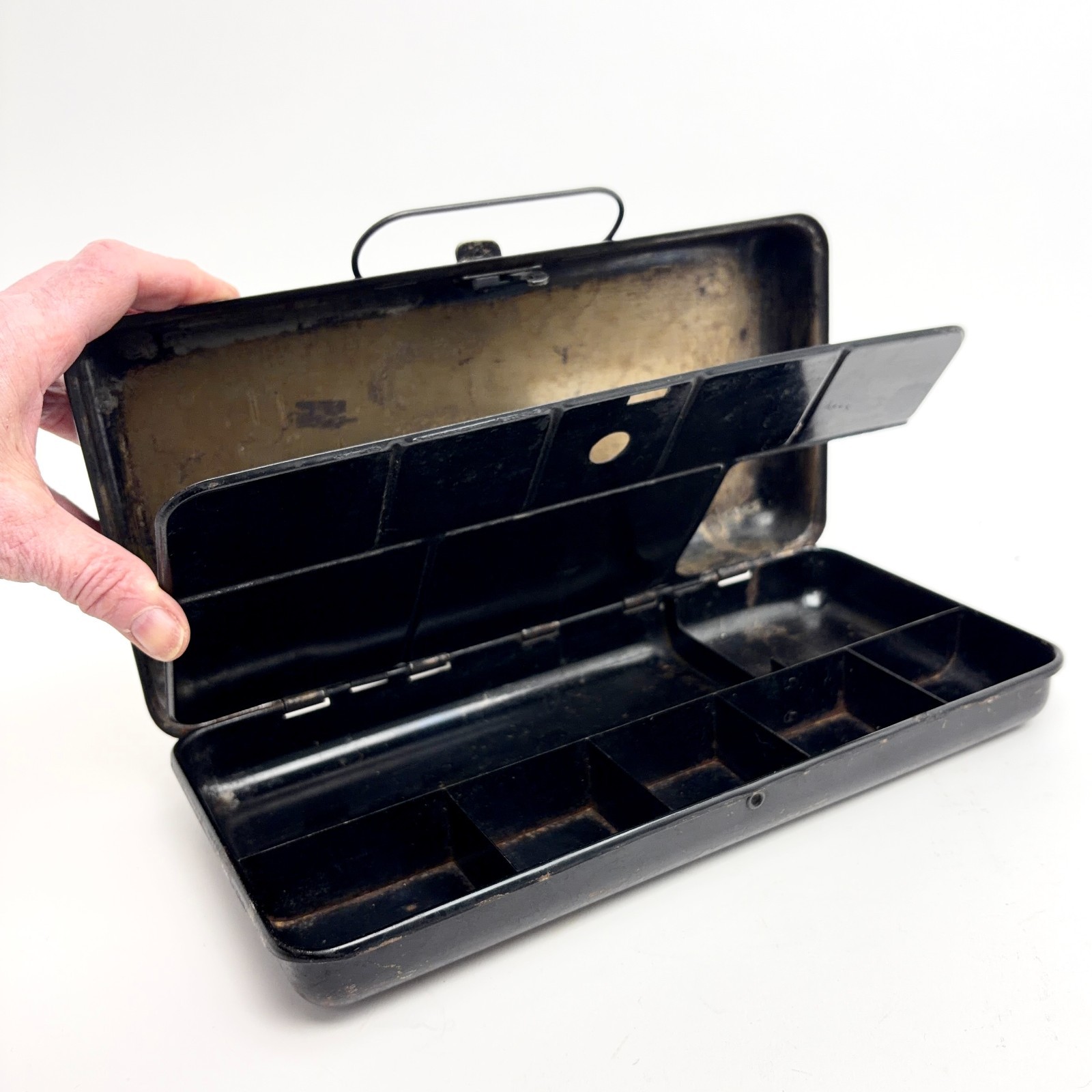 Antique Japanned Tackle Box — Bank Box w/Brass Cam & Latch — Late 19th C.