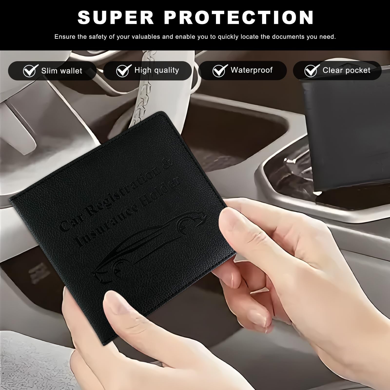 Car Registration and Insurance Holder, Waterproof Auto Glove Box Document Org…