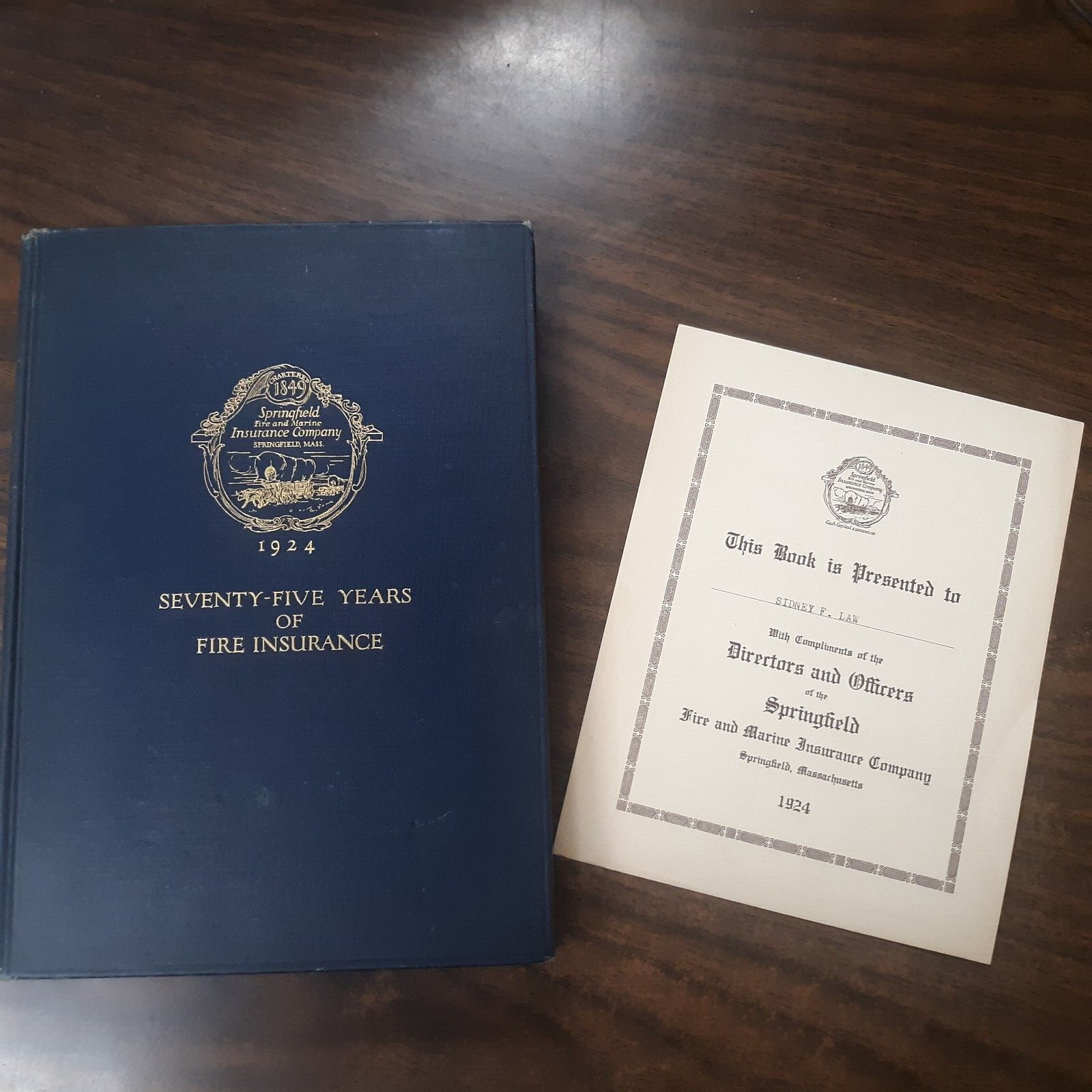RARE 1924 Springfield Insurance Company Book And Aniversary Presentation Paper