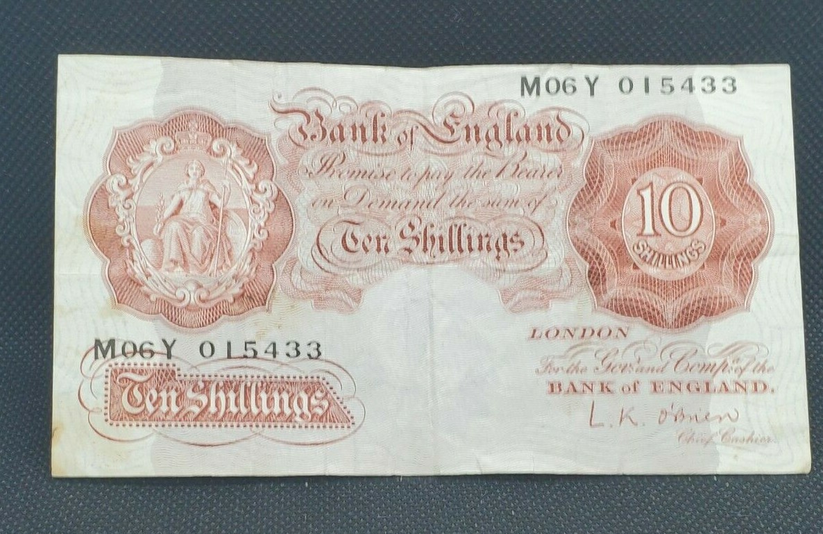 Antique Bank of England 10 Ten Shillings Note Bill Collectible paper Money Art I