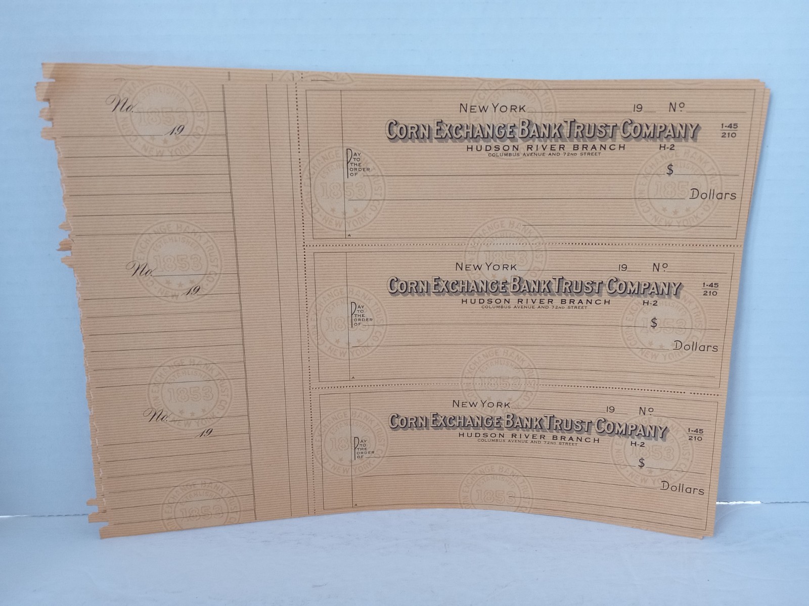 CORN EXCHANGE BANK TRUST Co. Hudson River NY Branch (9) Blanck Checks c.1945-50