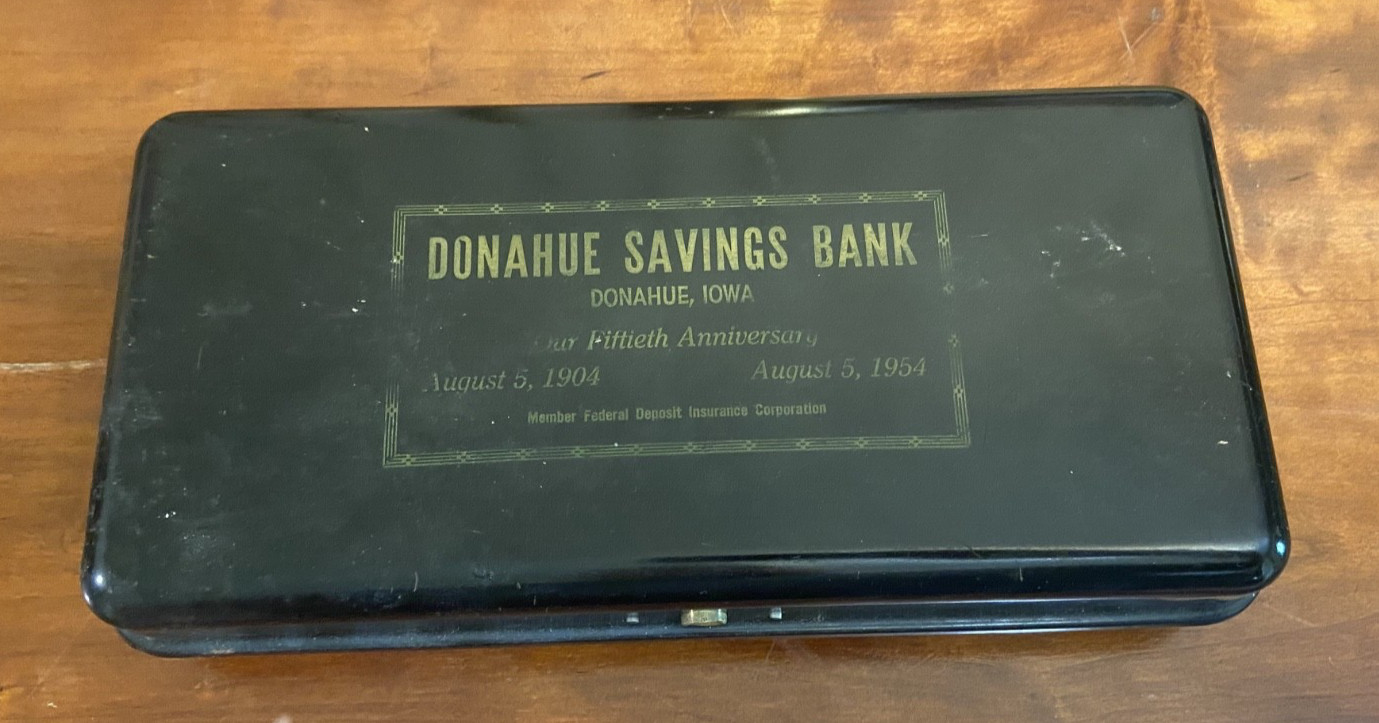 1954 Donahue Savings Bank, Iowa Document or Cash Box – 50th Anniversary – no key