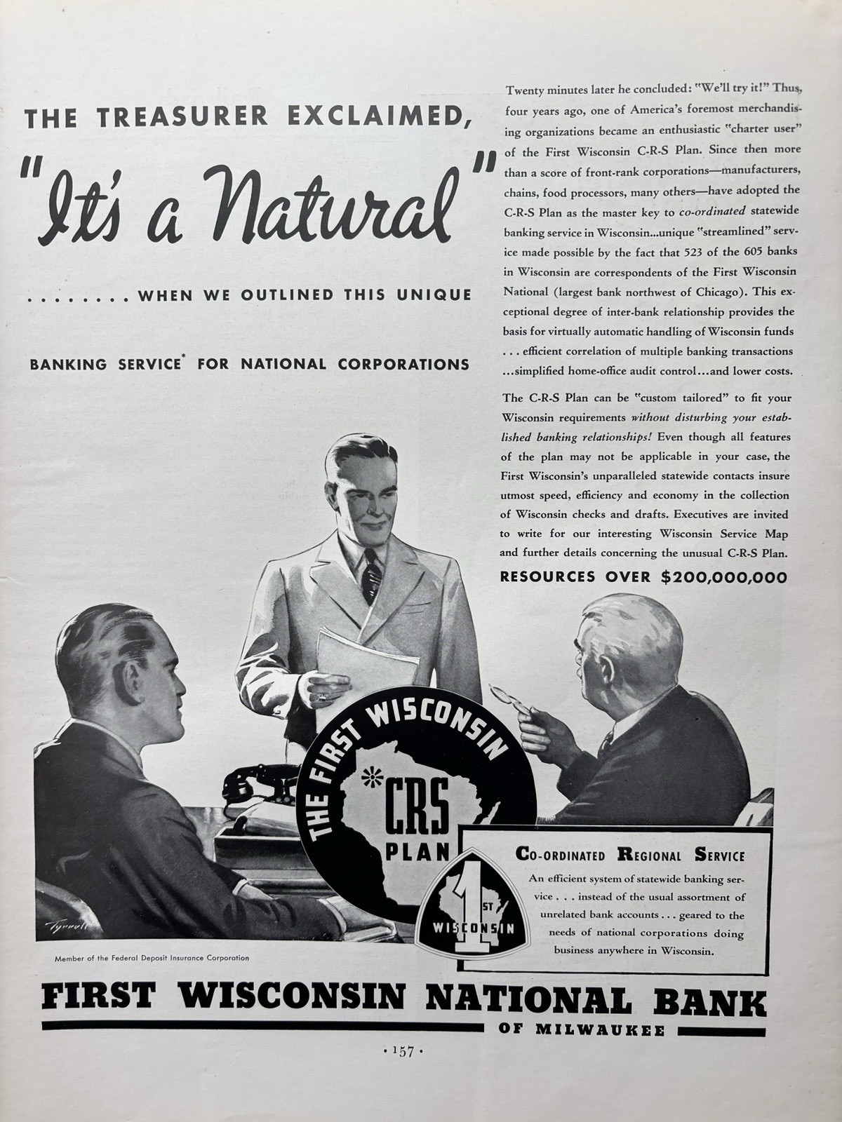 1938 First Wisconsin National bank Milwaukee CRS Plan Natural Vintage Print Ad