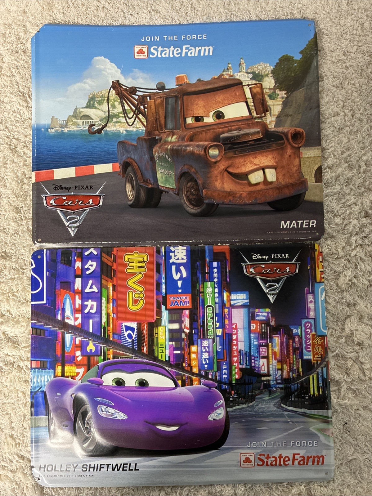 Lot Of 2 2011 Disney Pixar State Farm 11″x14″ Cars 2 “Join The Force”