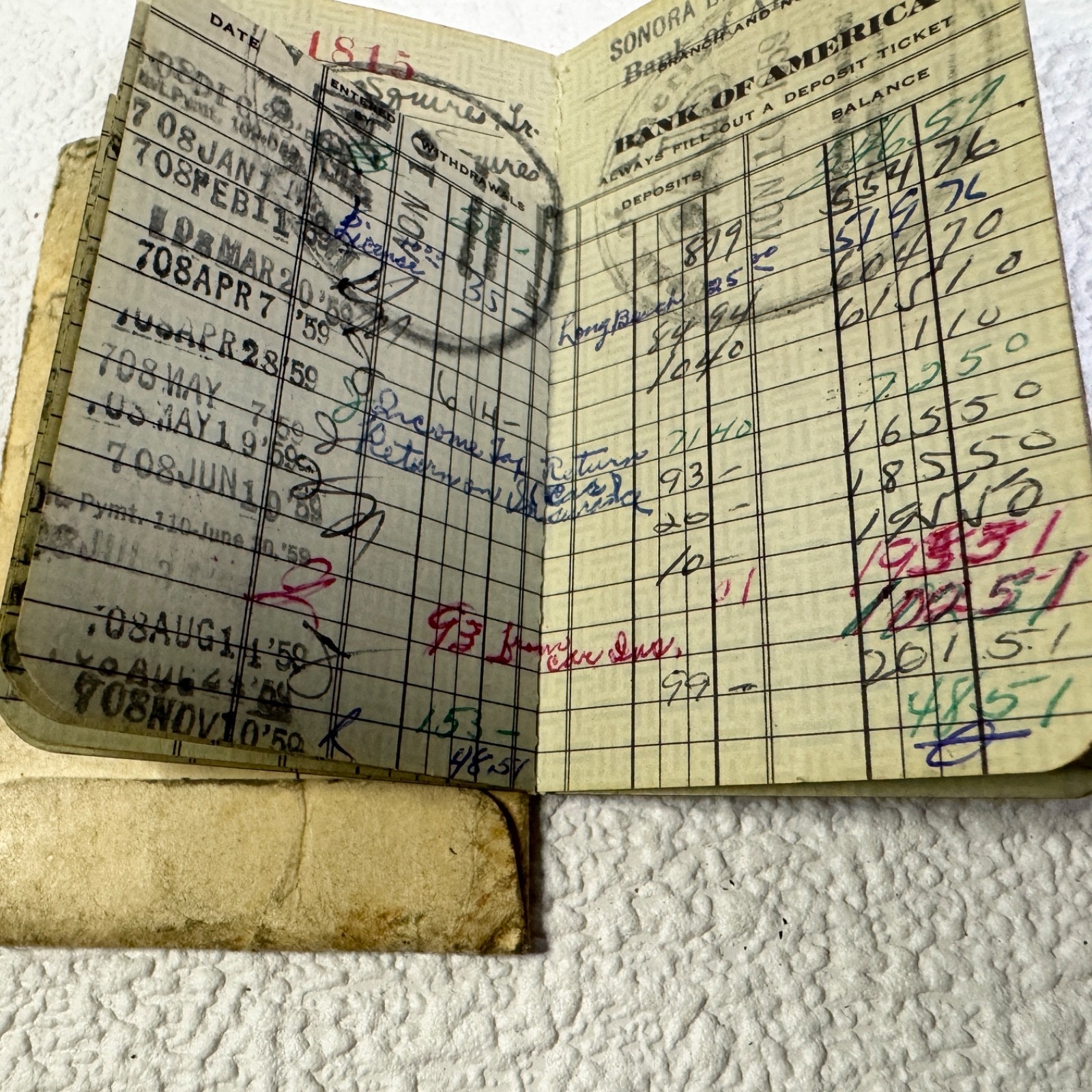WWII Era 1940s Bank of America Savings Account Book Sonora California Branch