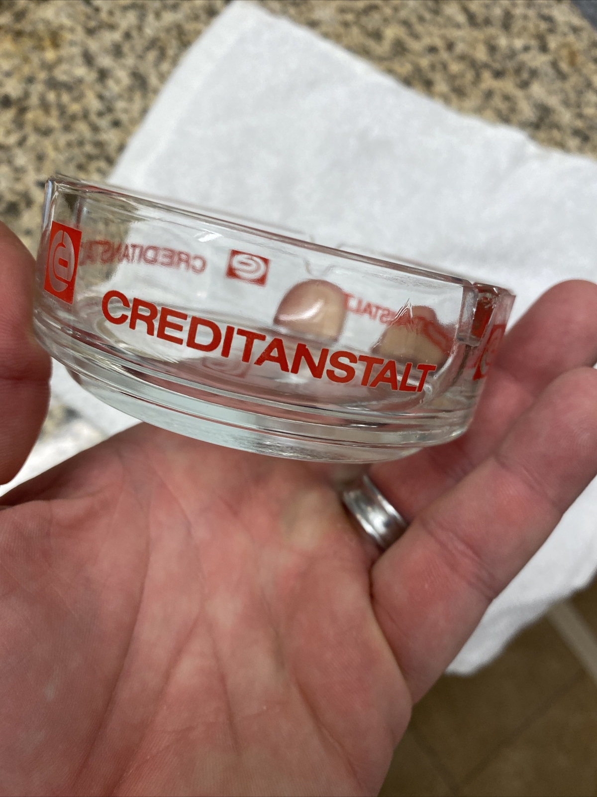 Vintage Creditanstalt Vienna Austrian Defunct Bank Round Glass Ashtray Free Ship