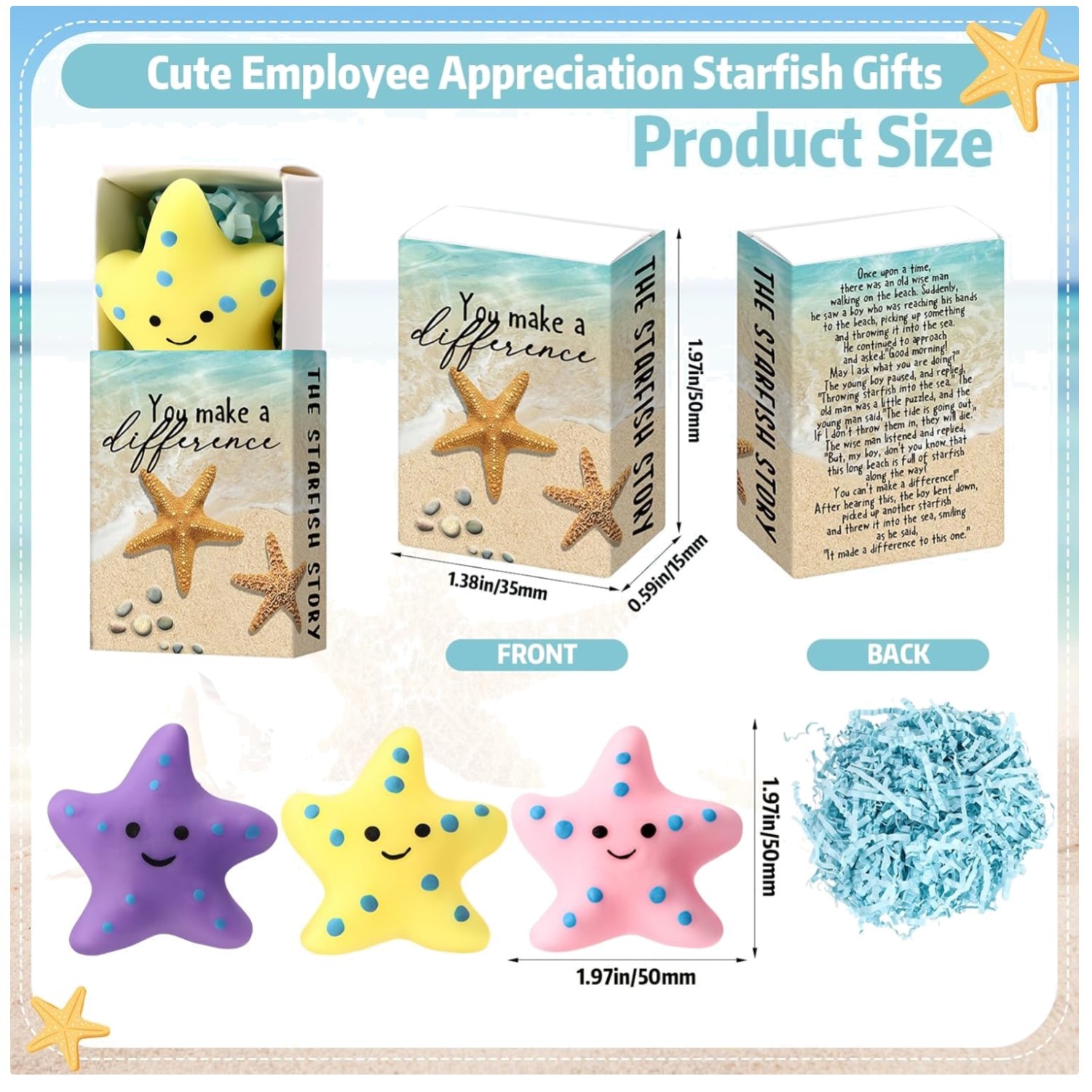 Set of 72 Starfish Stress Balls in Gift Boxes for Employees