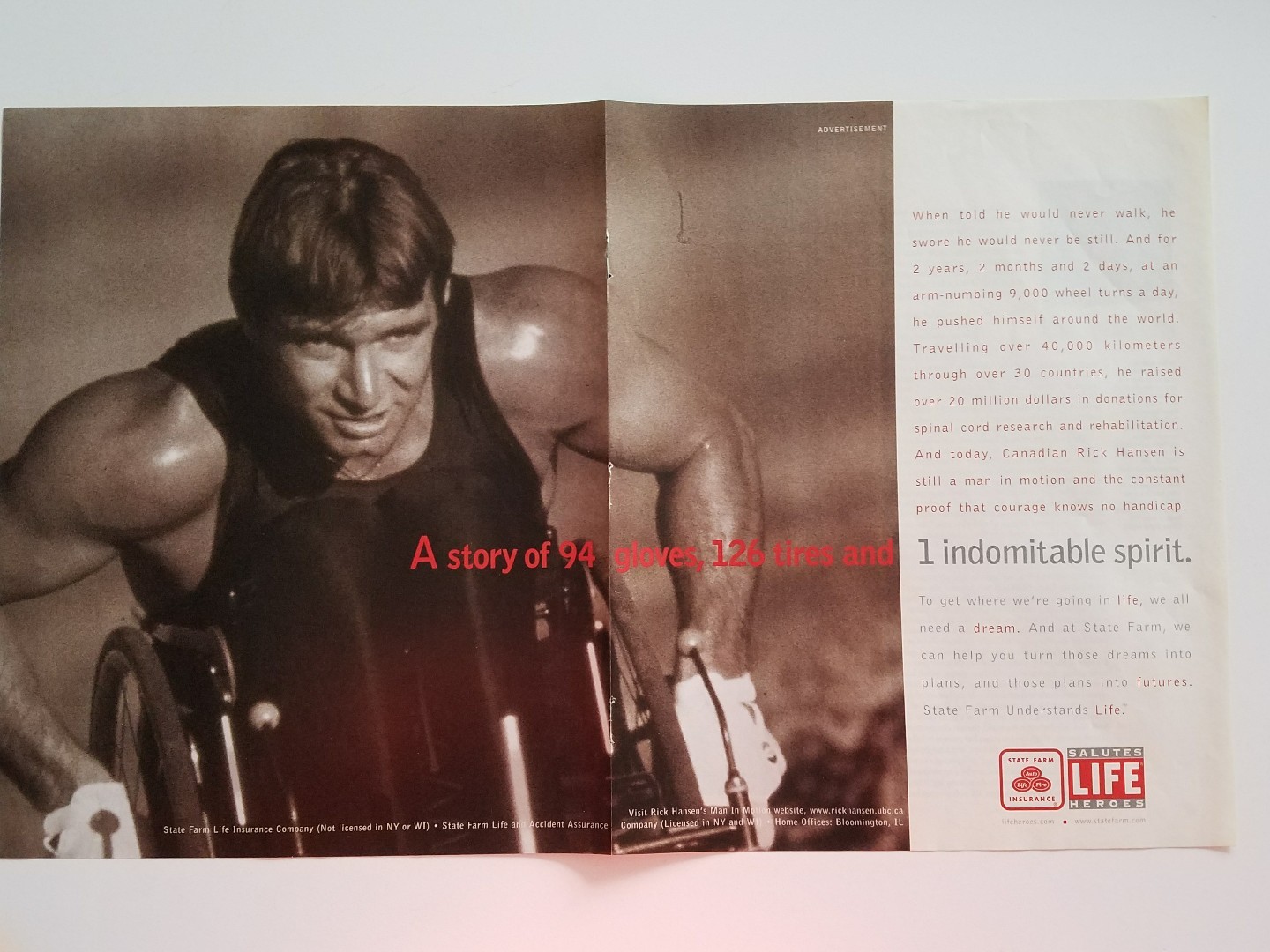 1997 State Farm insurance co Canadian Rick Hansen handicap wheelchair ad