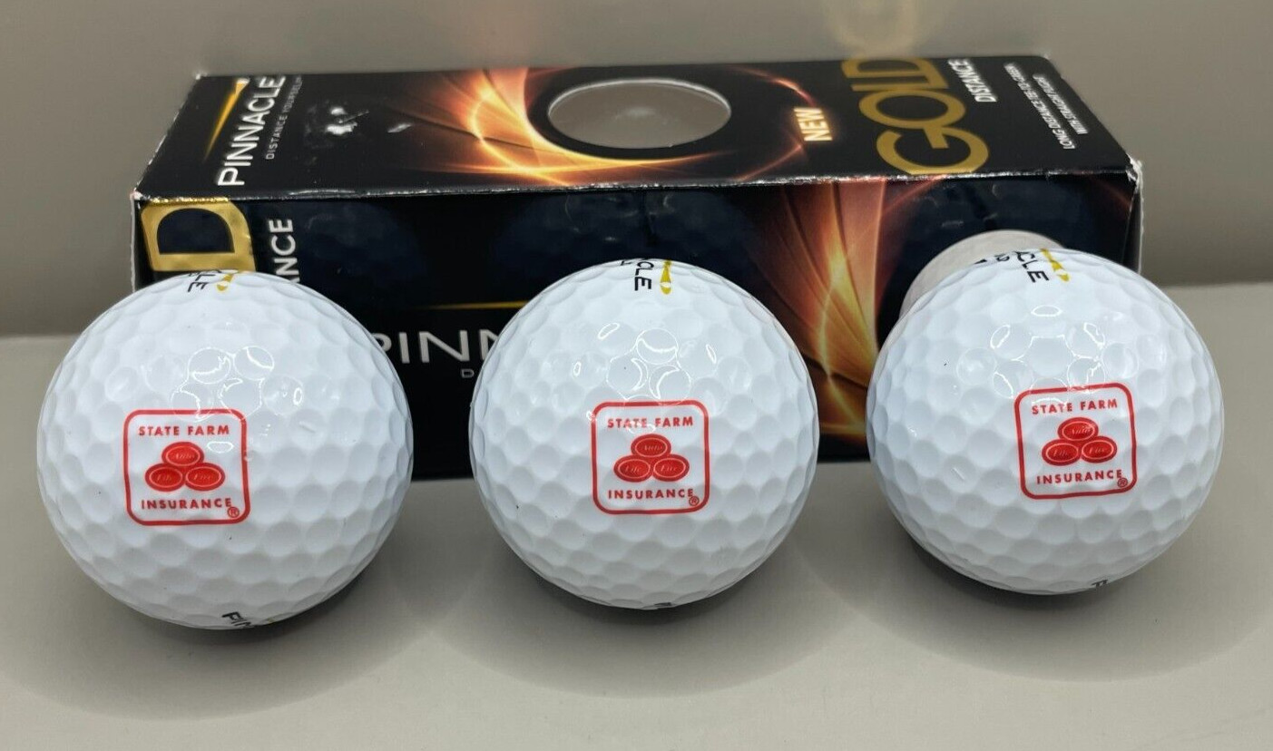 2009 Pinnacle Gold Distance Sleeve of 3 Golf Balls – State Farm square logo- NIB