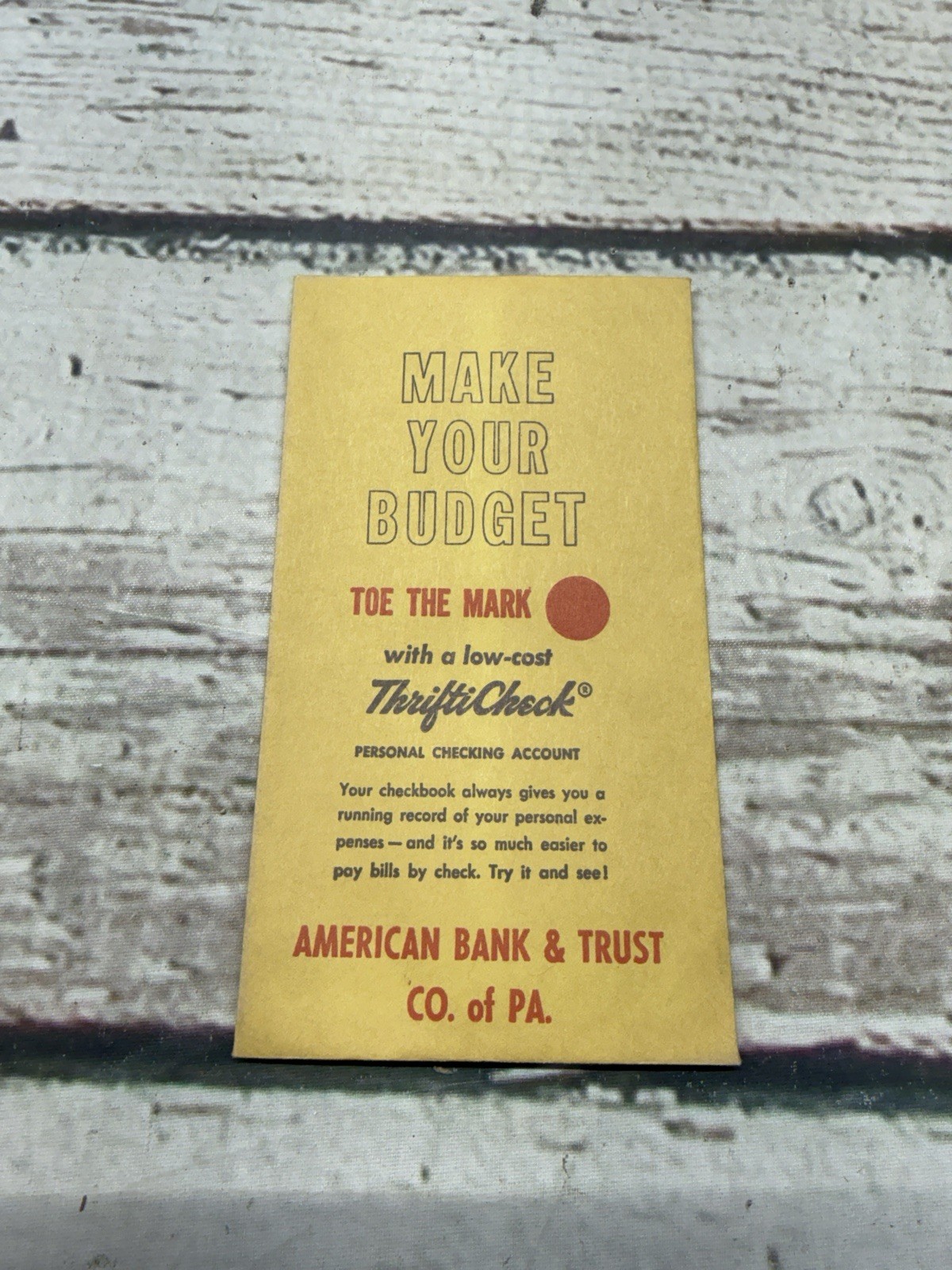 VTG American Bank & Trust Company Of PA Bank Deposit Vanilla Envelope Reading PA