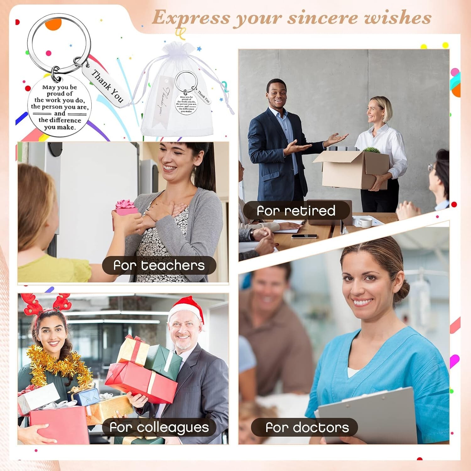 150 Pcs Employee Appreciation Keychains with Gift Bags – Perfect for Teams