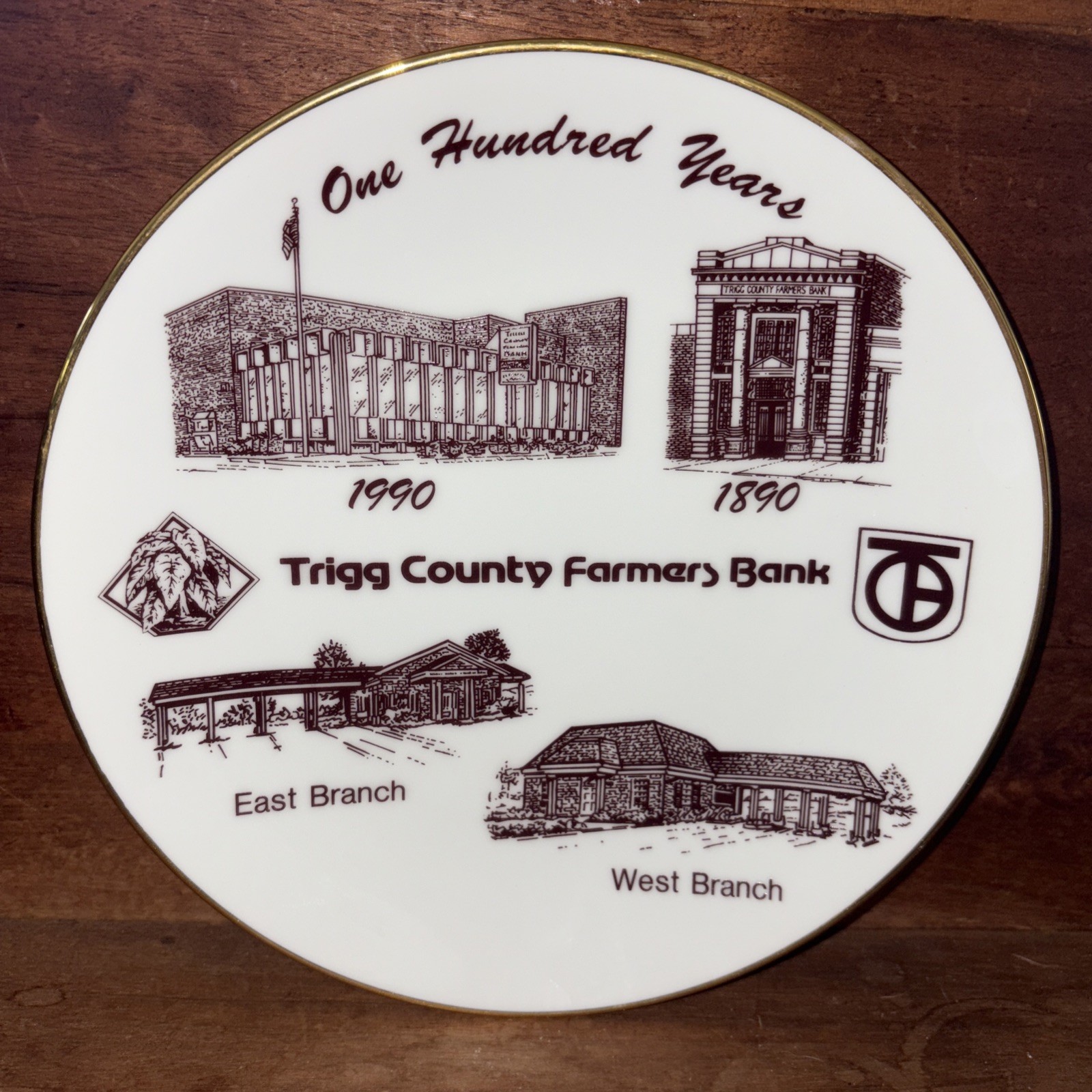 Trigg County Farmers Bank (Cadiz, KY) 1890-1990 VTG 7.5” Porcelain Plate